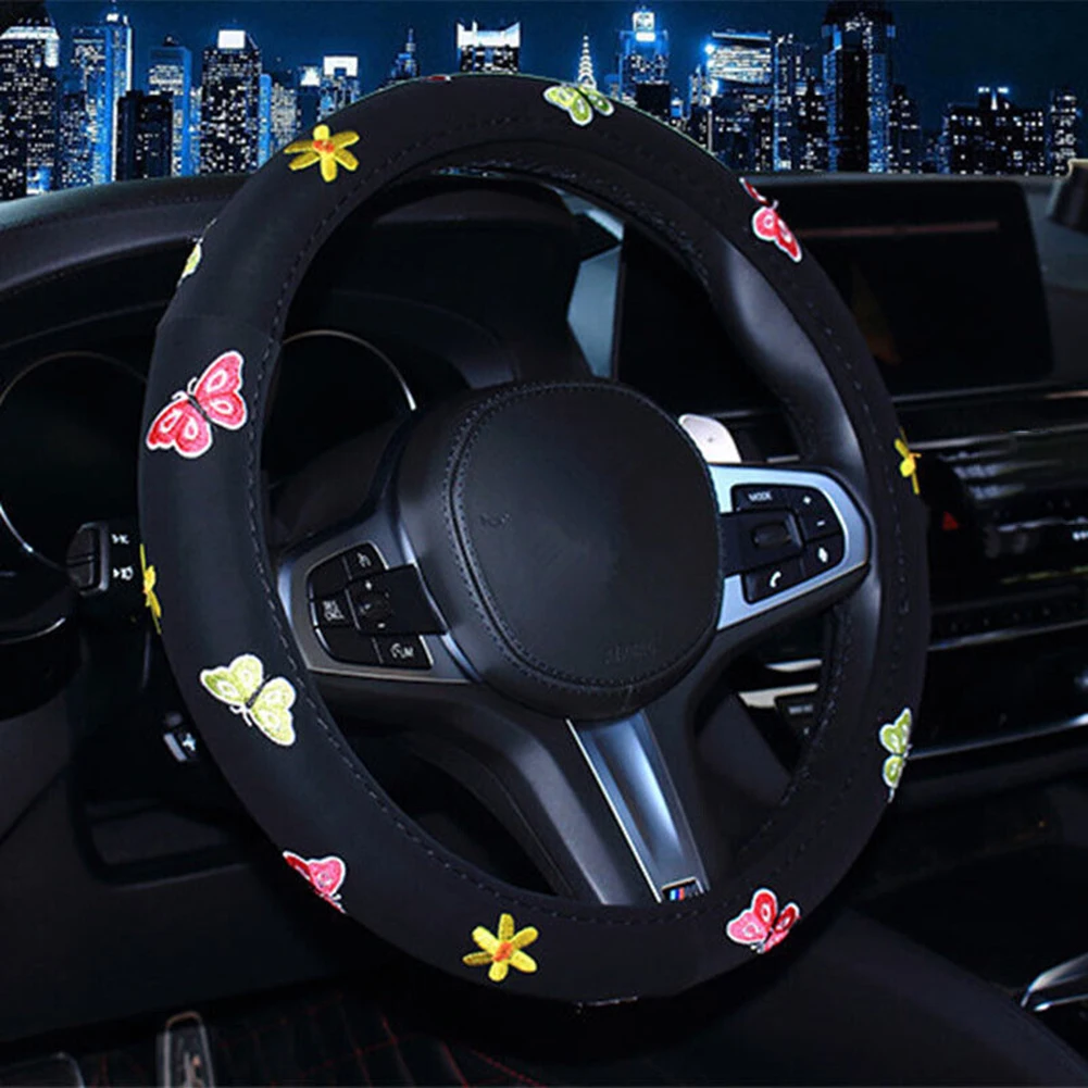 

Four Seasons Universal чехол рулевого колеса автомобиля 37-38 см плюшевая бабочка милый цветок украшение интерьера автомобиля чехол на руль