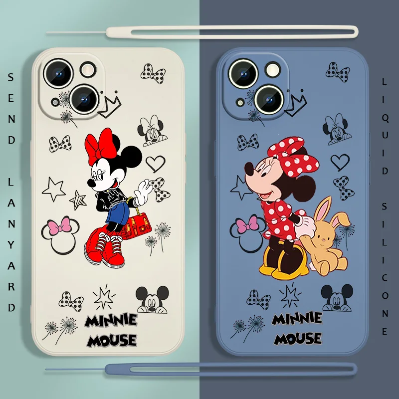 

Cute Mickey Minnie Anime Phone Case For Apple iPhone 13 12 11 Pro Max mini XS XR X 8 7 6S 6 Plus Liquid Rope Soft Funda Cover