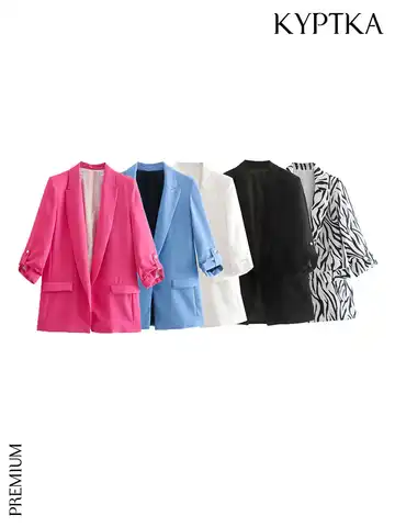 Женский офисный пиджак KYPTKA, Черный винтажный пиджак с рукавами-фонариками и карманами, верхняя одежда, 2019