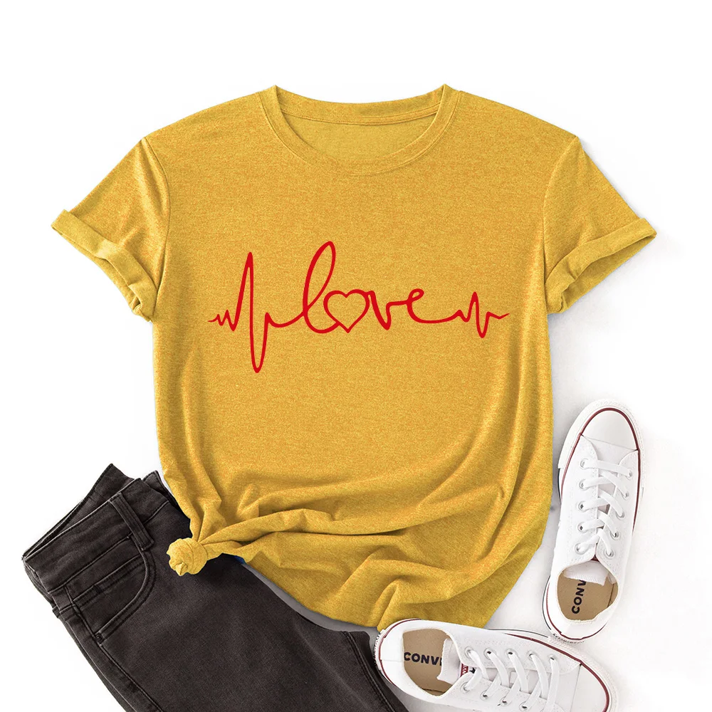 

Women Crew Neck Short Sleeve Casual Summer T-shirts Graphic Tee Shirts Tops Female Clothes Love Shirts for Woman
