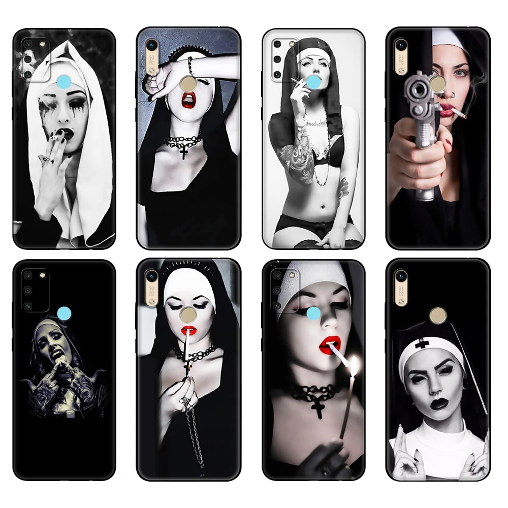 

Black tpu Case For Honor 8a Prime 8s 9 10X Lite 9A 9C 9X Premium Pro 9S Case Cover Sister Style Nun Sexy Girl