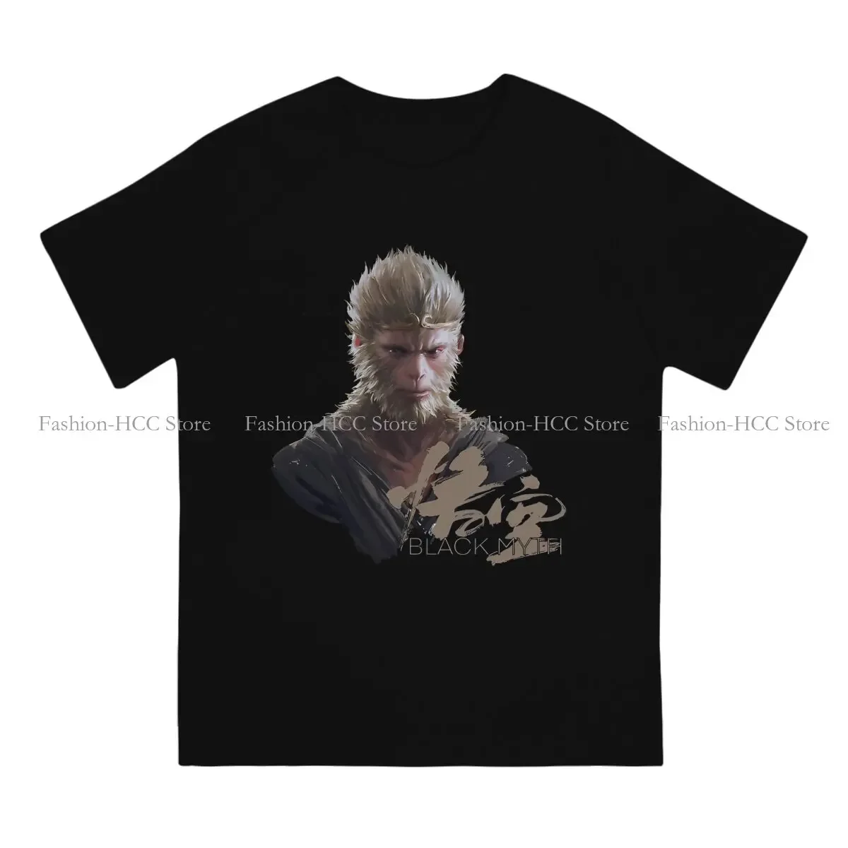 Крутая футболка с круглым вырезом и принтом обезьяны короля черная Базовая Wukong