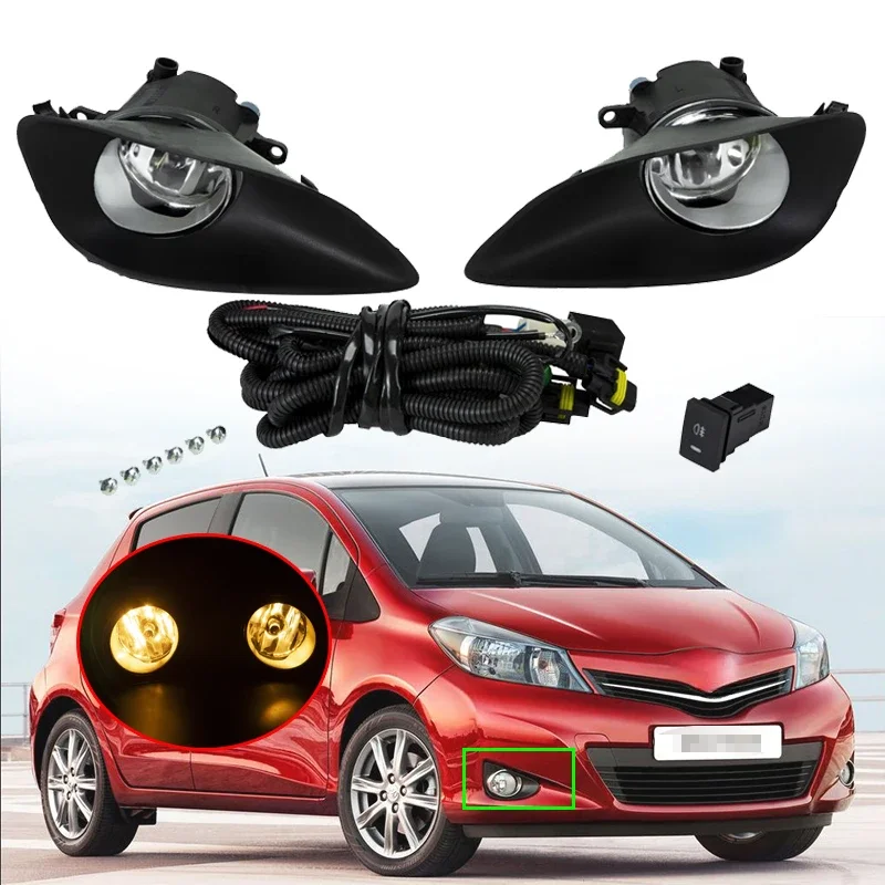 

1Set Car Fog Light Assembly Front Bumper Lamp with H11 55W Bulbs Wire Harness Switch Kit for Toyota Yaris 2006-2009 2010 2011