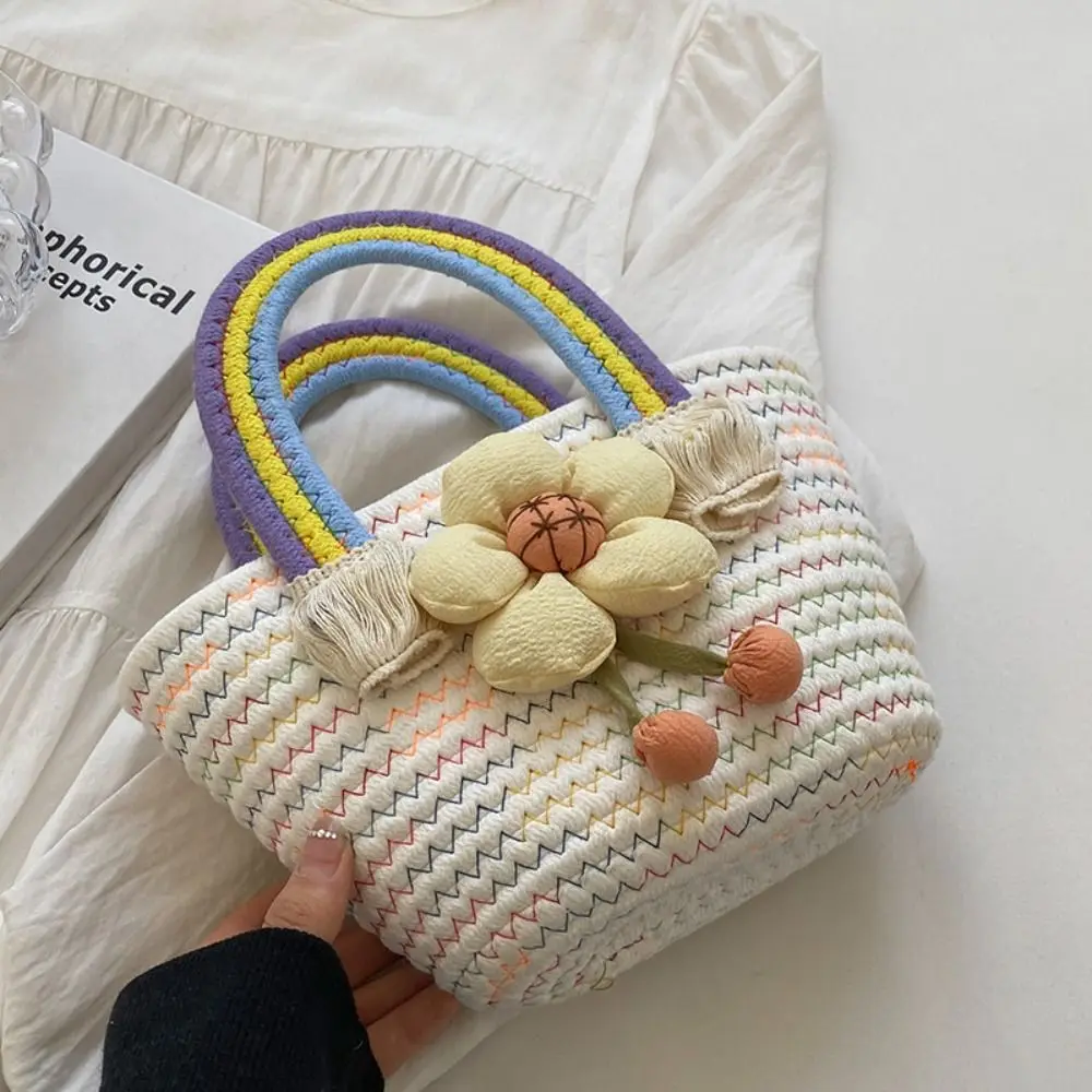 Радужная Хлопковая Тканая Сумка Веревочная Корзина Для Хранения Девочек