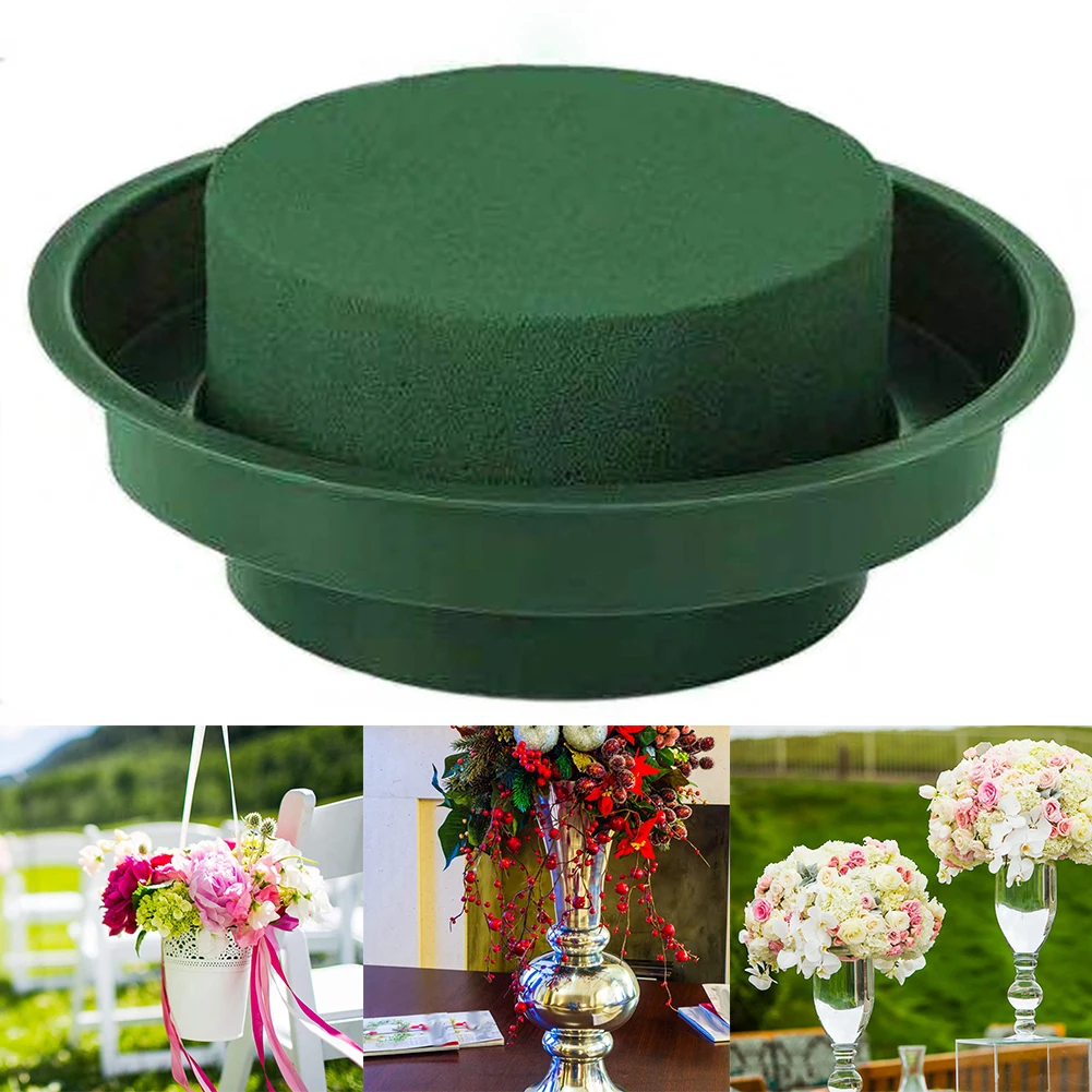 1pcs Floral Foam With Bowl DIY Flower Arrangement Kit Green Round Wet Foam Wedding Aisle Flowers Party Decoration Wholesale