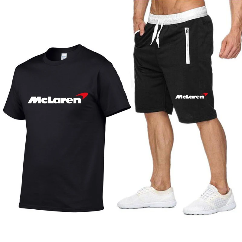 

New Summer Men's T-shirt Set F1 Top McLaren Racing Suit Men's Suit Formula One Extra Large T-shirt Casual Sports T-shirt+Shorts
