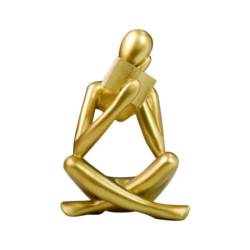 

Reading Sculpture Thinker Figurines For Shelves Modern Home Decor Golden Shelf Decorations Aesthetic Sculpture Room Décor