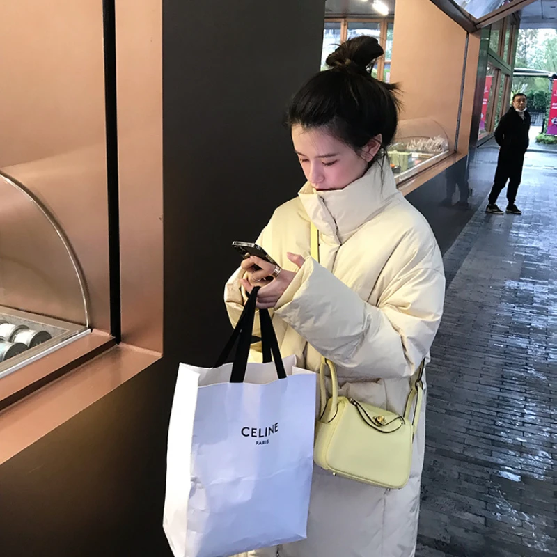 Winter Coat Women New Long Down Jacket Korean Version Thick Loose Solid Color Stand Collar White Eiderdown Bread Overcoat