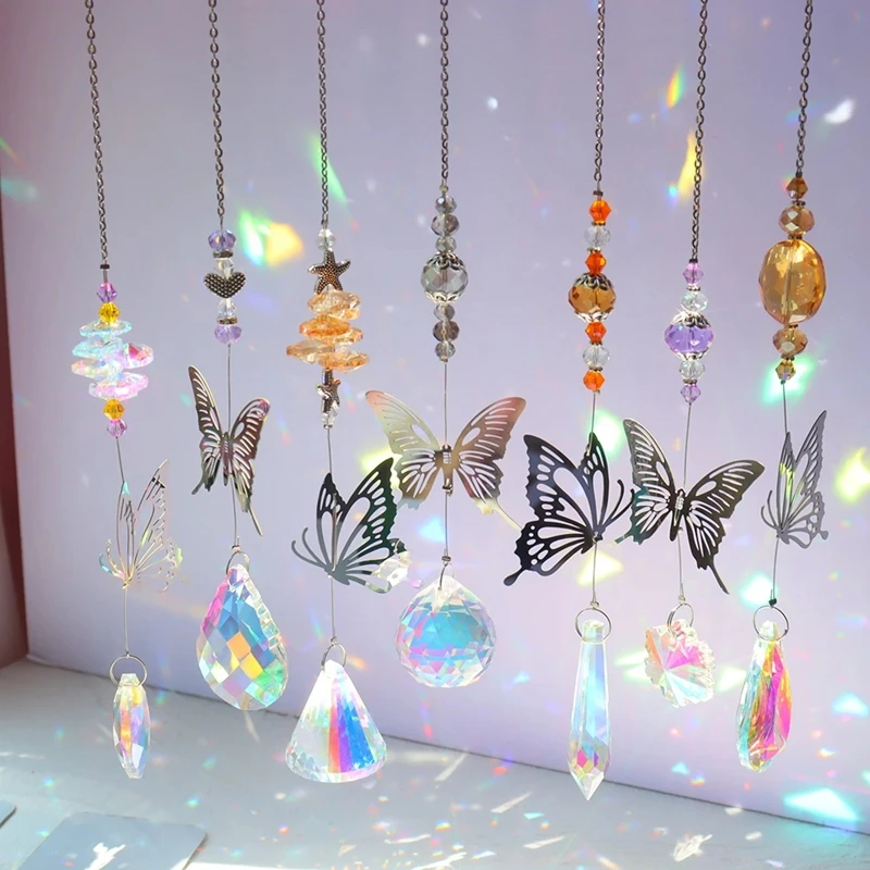 

Crystal Wind Chimes Butterfly Hanging Ornament Dream Catcher Windchimes Sun Catchers Prism Pendant for Window Garden Patio Decor