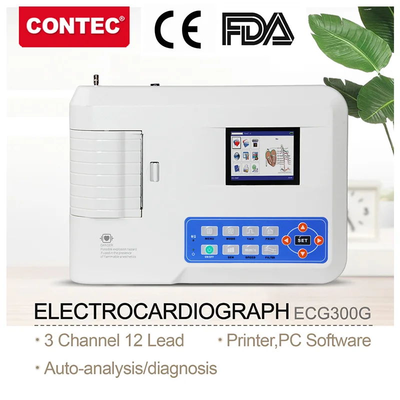 

CONTEC ECG300G Digital 3 Channel 12 Leads ECG/EKG Machine +Free Software Electrocardiograph