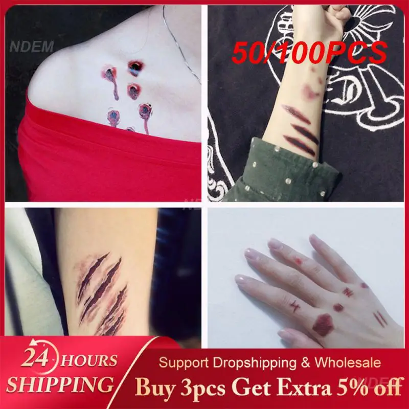 

50/100 шт., одноразовые наклейки для татуировок на Хэллоуин