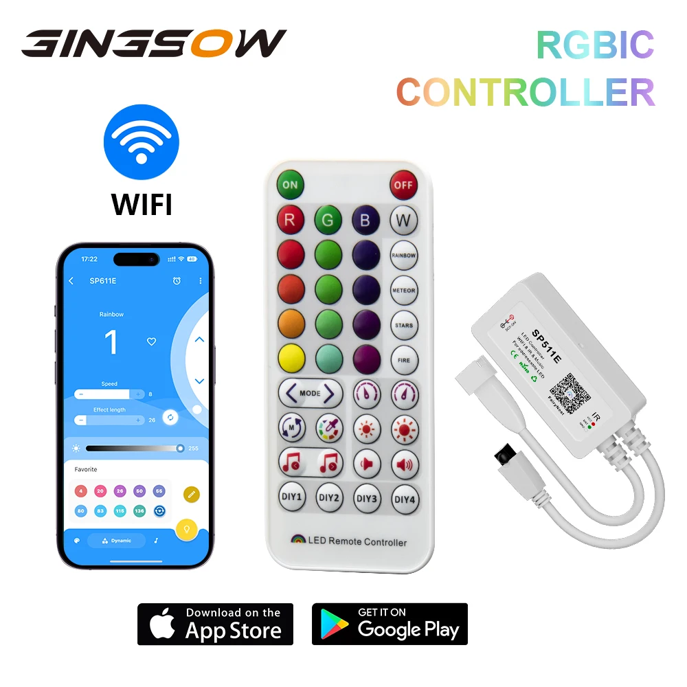 

Gingsow LED Strip Light RGBIC APP WIFI Remote Controller Flexible Color Changing Backlight Ribbon Diode IR 38 Keys SP511E