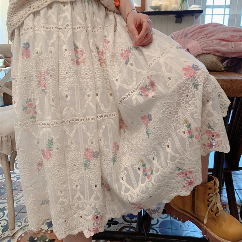 

2023 New Summer Women's French Fairy Print Embroidered Lace Chiffon Silk Mesh Midlength Dress