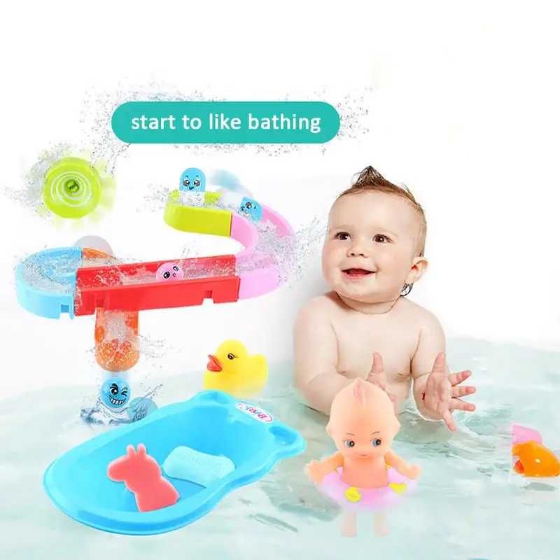 

Детские Игрушки для ванны, настенная присоска для сборки дорожек, желтые утки, слайд, ванная комната, ванна, детский душ, игровой набор игрушек для водных игр