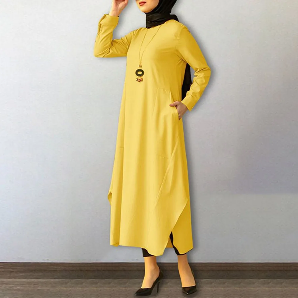 Мусульманское женское однотонное Повседневное платье средней длины, Длинные свободные топы в стиле мусульман, исламский, Средний Восток, а...