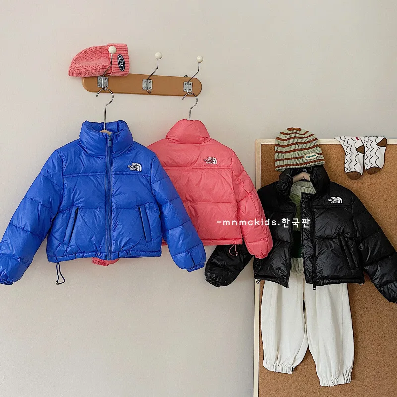 

Down Coat Girls Thickenig Warm Clothes Boys Standing Collar Coat 90% White Duck Down Clothes Solid Down Coat Children's Winter