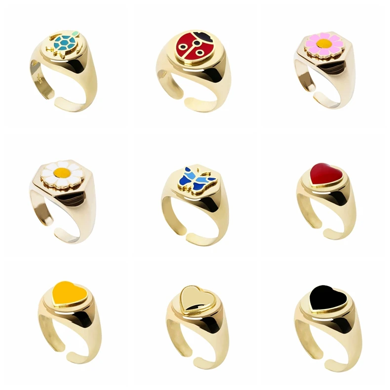 

ERQI 1 шт. Открытое кольцо в виде цветка/черепахи/бабочки/сердца, серебряные кольца для женщин, 18k золотые минималистичные кольца, Изящные Ювелирные изделия
