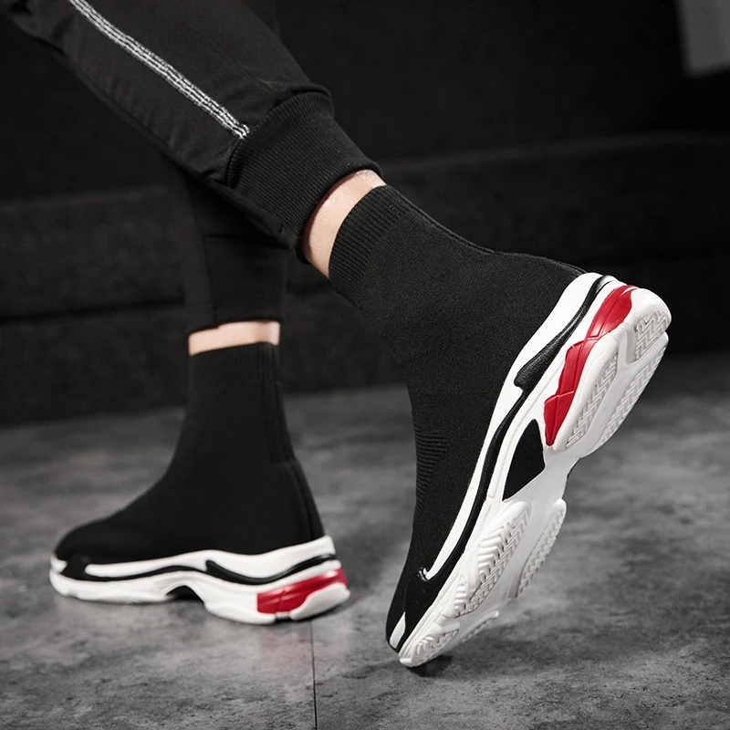 Baasploa 2021 Casual Knit Upper Breathable Ankle Boot Black Non-slip Men Sneakers Platform Women Sock Sport Running Shoes
