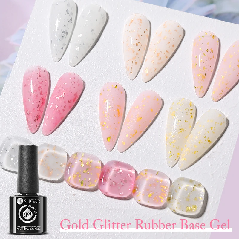 

UR SUGAR 7ml Glass Bottle Gold Glitter Rubber Base Gel Polish Pink Nude Semi Permanent Soak Off UV LED Gel Varnish Manicure
