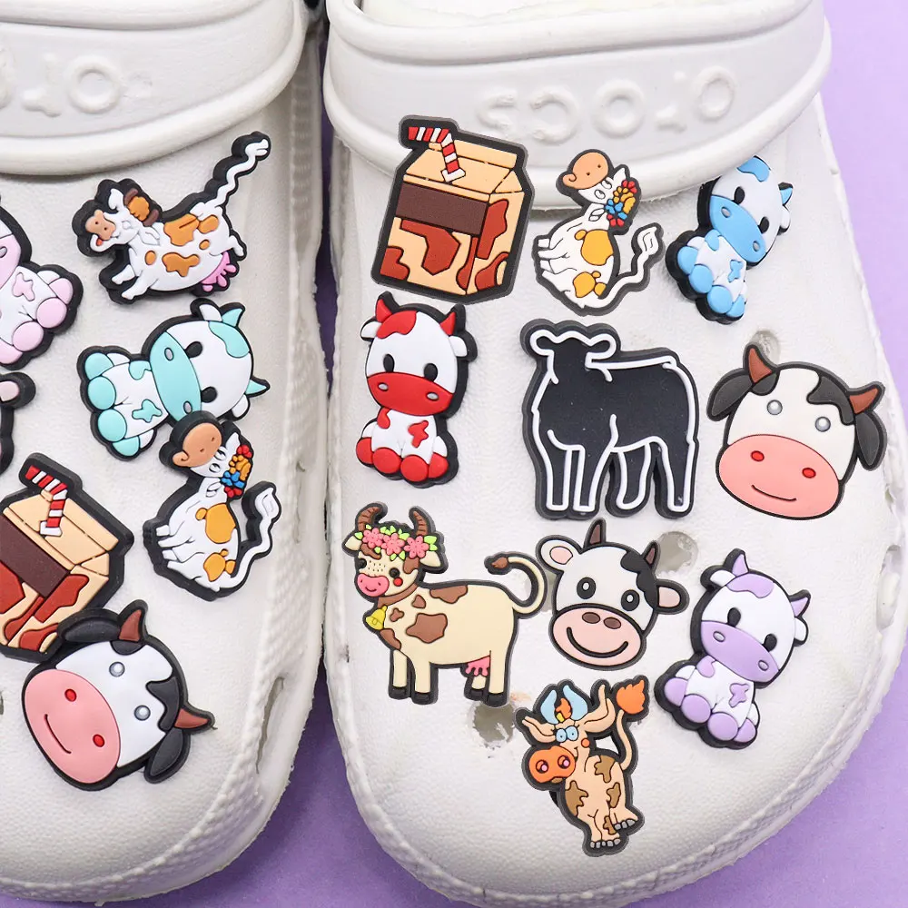 1-15Pcs PVC Cow Milk Colorful Shoe Charms DIY Boys Girls Croc Charms Jibz Lovely Accessories Fit Birthday Gift images - 6