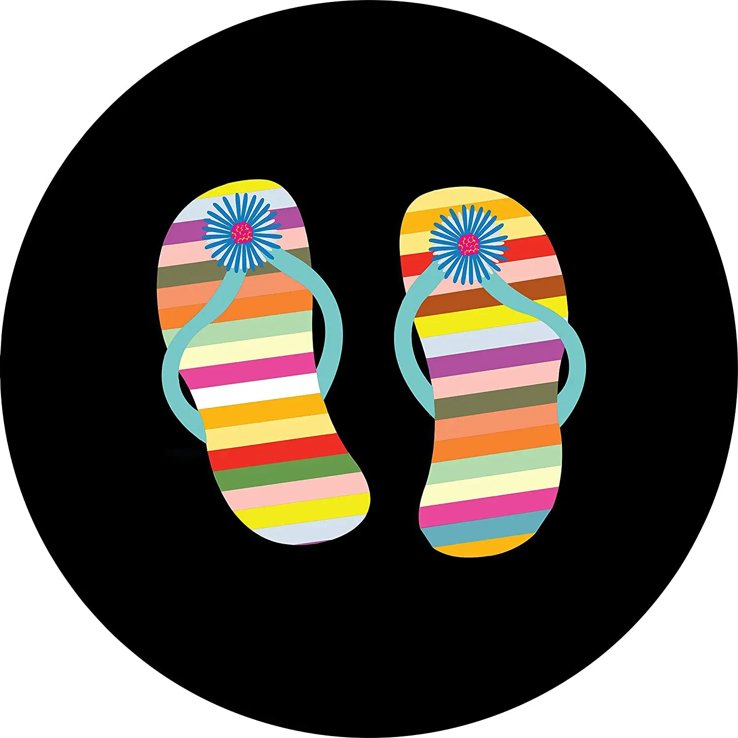 

TIRE COVER CENTRAL Flip Flops Multi Color Stripe Daisy Spare Tire Cover ( Custom Sized to Any Make/Model 255/75r17