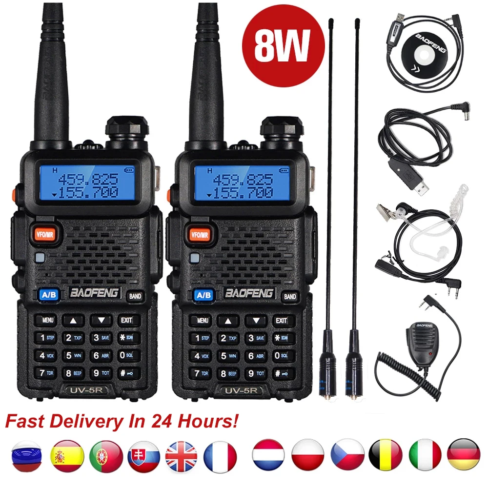 

2pcs Baofeng Dual Band 8W Walkie Talkie UV-5R High Power Amateur Ham CB Radio Station UHF VHF FM Transceiver Two Way Radio UV5R