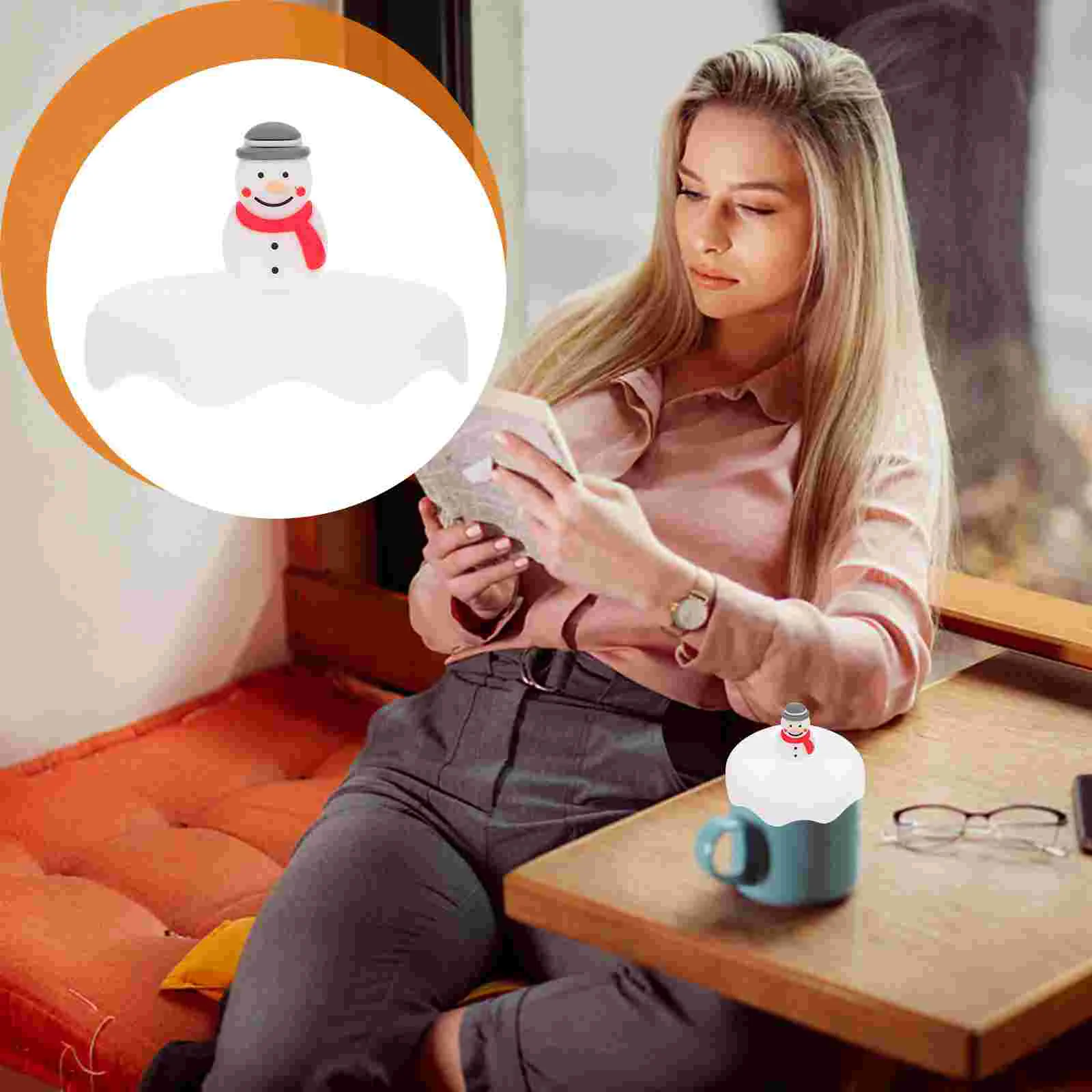 

Cup Lid Cover Mug Christmas Silicone Coffee Lids Snowman Covers Drinking Glasses Tumbler Beverage Tea Decoration