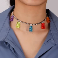 lovely gummy bear choker necklaces for women girls colorful bear animal pendant diamond necklaces party daily fashion jewelry