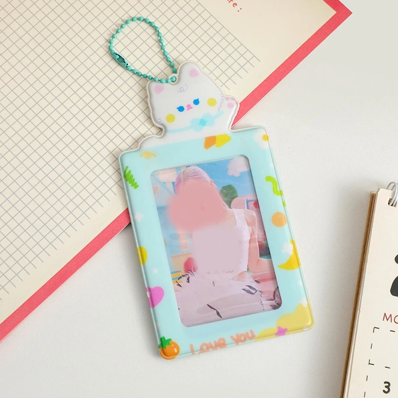 

Kpop Idol Photocards Storage with Keychains Sweet Girls Bus Card Holder Cartoon Photo Sleeves Cute Student Stationary