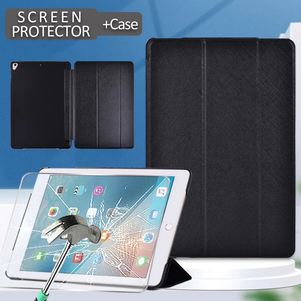 

Tablet Case for Apple IPad Pro 9.7 /Air 1 2/IPad 5th 6th Gen PU Leather Smart Sleep Wake Funda Trifold Stand Solid Cover + Film