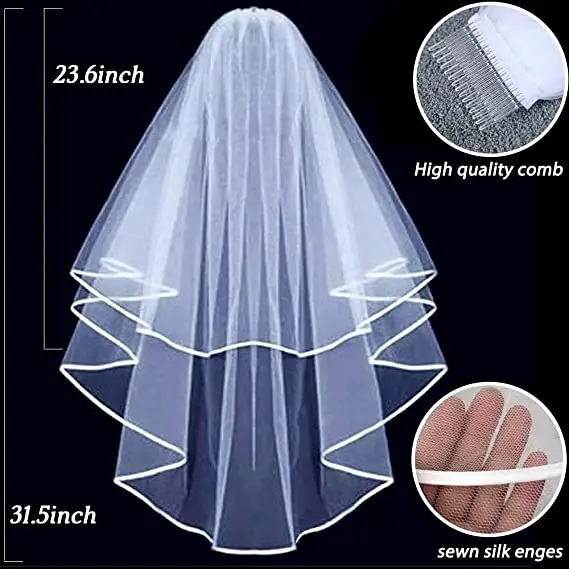 

Bridal Veil Wedding Vails Women's Simple Short Wedding Veils White Ivory Tulle with Comb for Brides Shower Bachelorette Hen 2023