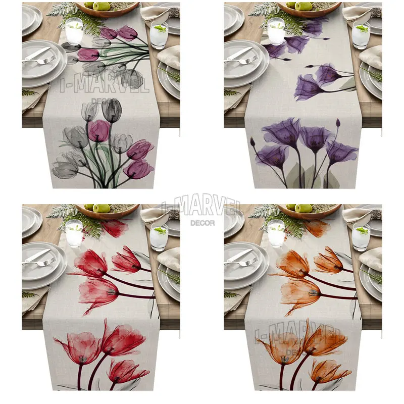 

Anti-stain Dining Table Runner Printed Floral Rectangular Home Kitchen Table Linen 2023 Thanksgiving Party Wedding Decorations