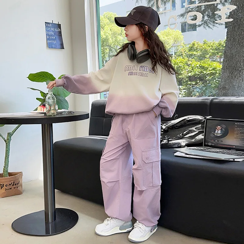 Комплект одежды для девочек ZOETOP свитшот с градиентным переходом букв и прямые