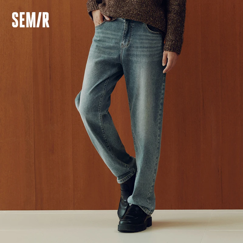 Фото Джинсы Semir Senrou, мужские джинсы с усами в стиле ретро, прямые брюки, новинка зимы 202, длинные брюки, эластичная мужская одежда №3