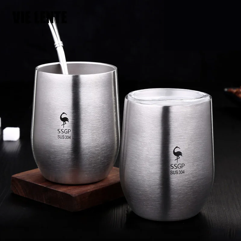 

Stainless Steel Water Cup 304 Cup Office Small Tea Container Anti-Fall with Cover Double-Layer Anti-Scald Handy Coffee Mugs