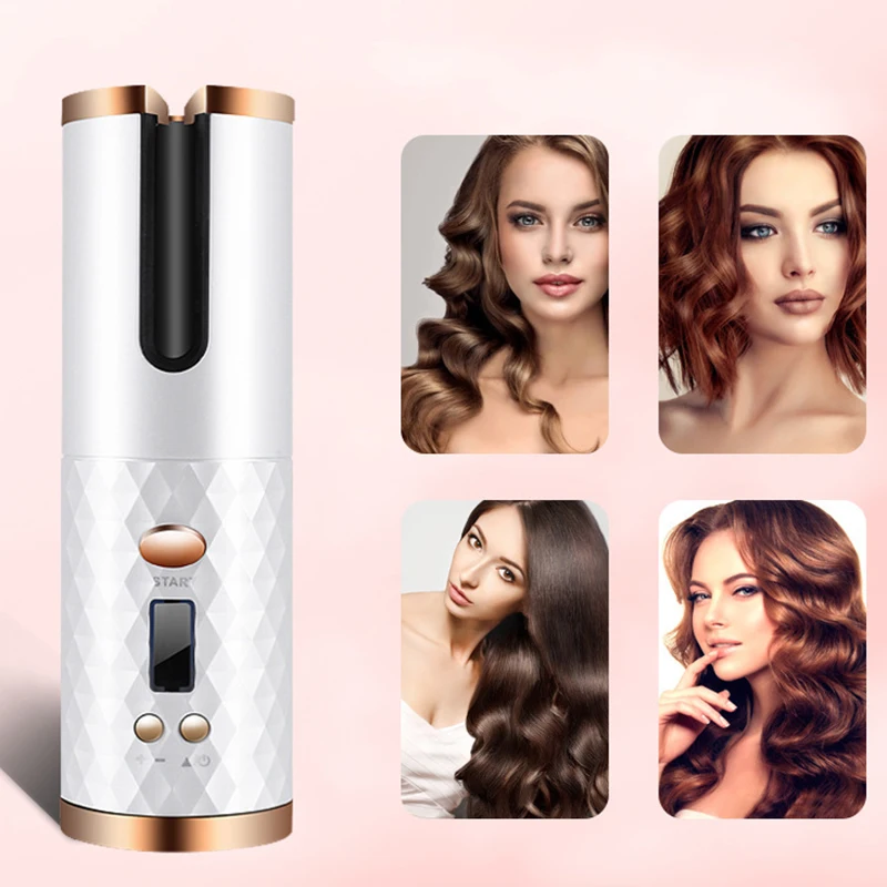 

Cordless Automatic Rotating Hair Curler USB Rechargeable Curling Iron LCD Display Temperature Adjustable Hair Curler RollersTool