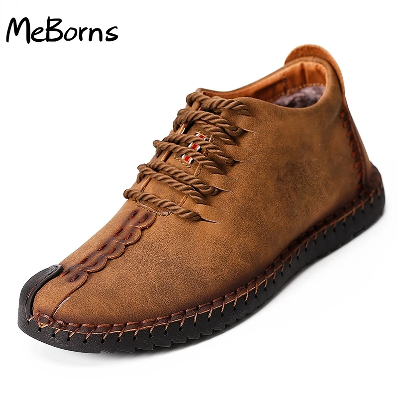 

Spring Winter boots for Men Vintage Leather sneakers size 48 Retro Ankle boots Mid-Top handmade shoes Zapatos de hombre
