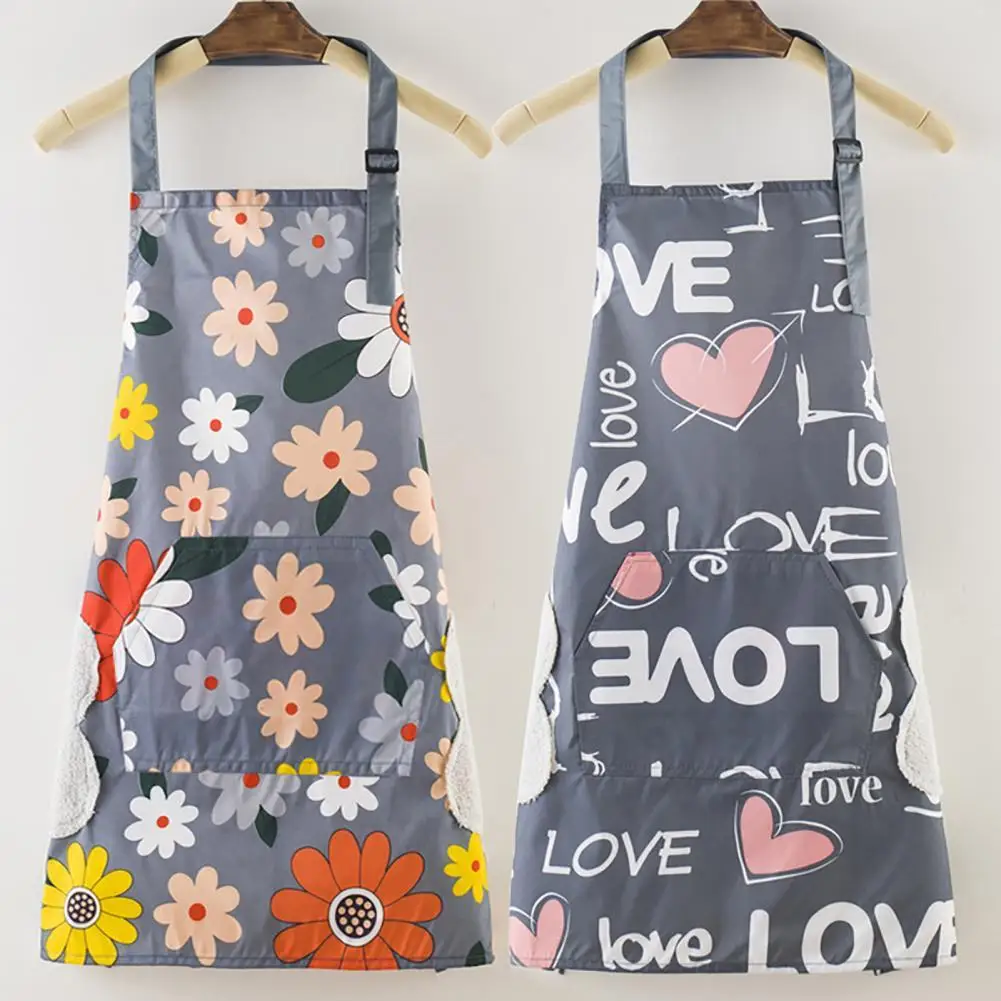 

Hot Sales！Cooking Apron Kitchen Apron Stain Repellent Oil-proof Floral Print Design Chef Bib Overalls Wipe Hand Apron