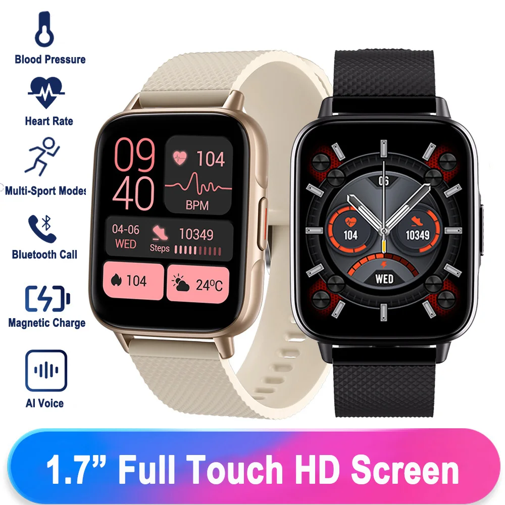 

1.7" New Woman Man Square Smart Watch Heart Rate Monitor Blood Oxygen Fitness Tracker Bluetooth Call NFC Smartwartch Waterproof