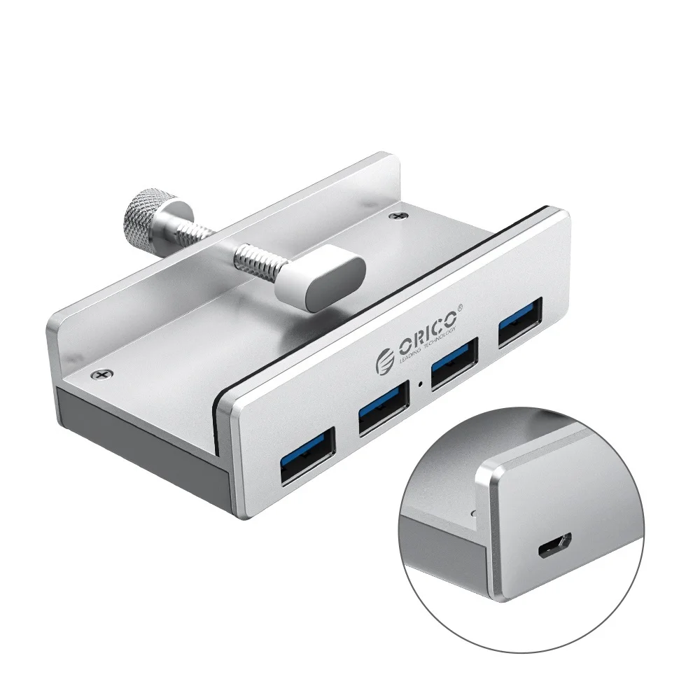 

ORICO Aluminum 4 Ports USB 3.0 Clip HUB with Power Supply High Speed 5GBPS Data Transmission for MAC OS PC (MH4PU-P)