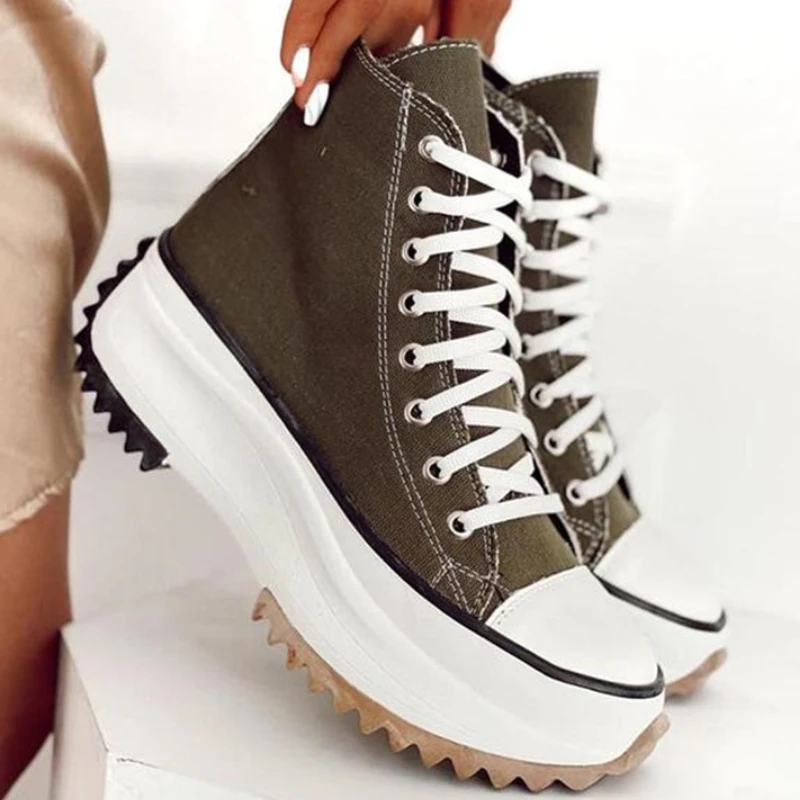 

Women's Canvas Shoes Autumn Fashion Zebra Pattern Lace Up Large Size High Top Platform Casual Non-Slip Shoes Chaussures Femme