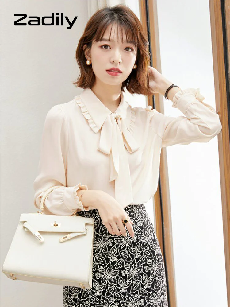 

Zadily Office Lady Long Sleeve Bow Tie White Shirt Women Korean Style Button Up Chiffon Shirts 2022 Spring Work Blouse Clothes