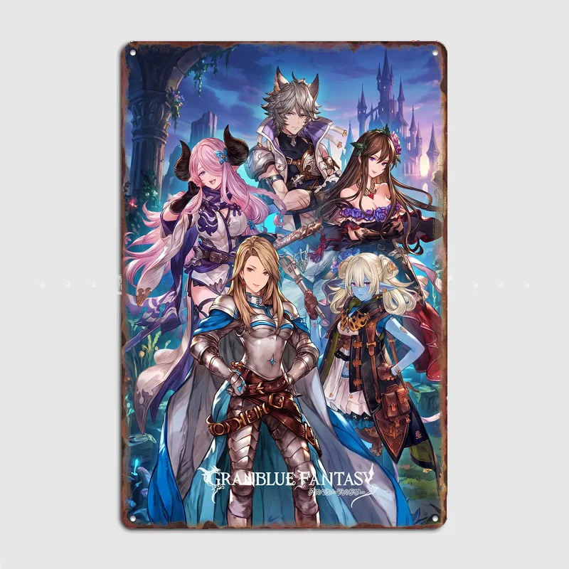 Фото Постер с персонажами Granblue Fantasy, металлическая табличка, декор для спальни, дома, бара, настенные украшения для комнаты, индивидуальные постеры №1