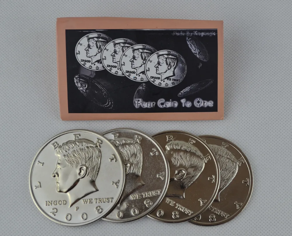 Фото Набор из 3+1 монет Jumbo Half Dollar Shells (диаметр 5,8 см) – один монетный диск для четырех фокусов, реквизит для фокусов крупным планом, аксессуары для комедийных представлений №4