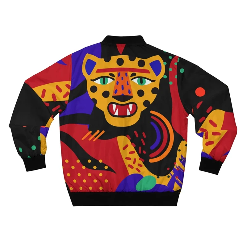 Harjauku Animal Leopard Graffiti Graphic Men's Oversized 3D Jacket Forest Autumn Long Sleeve Zipper Sweater Bomber Jackets 2024