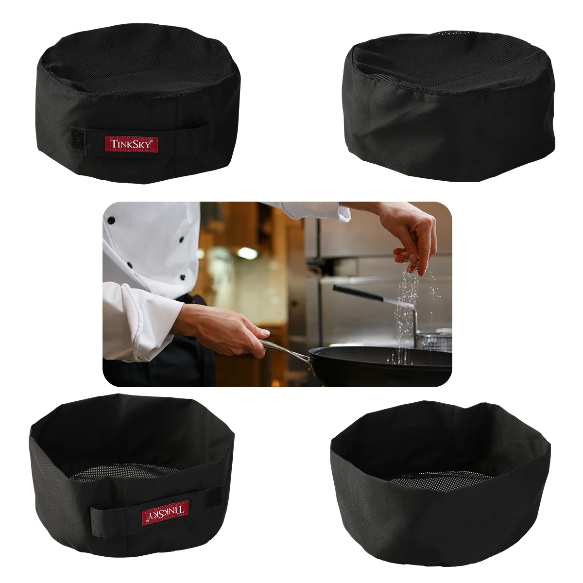 

Breathable Mesh Professional Catering Hat with Adjustable Strap - (Black)