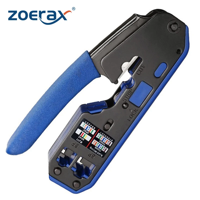 

ZoeRax [RJ45 RJ12 RJ11 Modular Crimper] for CAT5/5e CAT6 Standard Network Connectors Strip Cut Crimp Tool Blue Handle