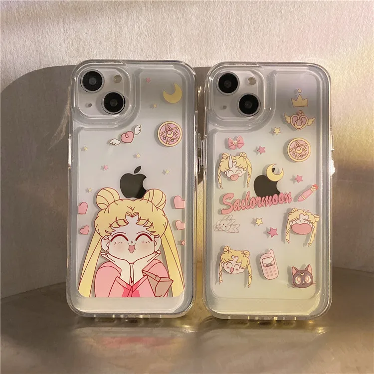 Anime Sailor Moon smile girls Transparent cartoon Phone Case For iPhone 14 13 12 11 Pro Max Xr Xs 8 14 Plus Case Cute Soft Cover
