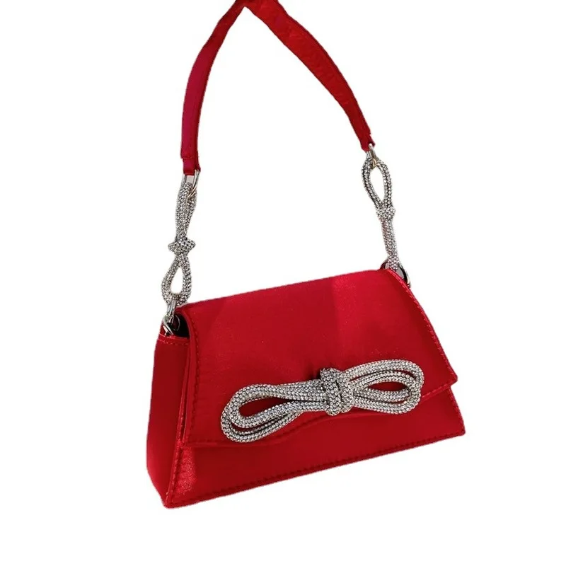 2023 Fashion Shoulder Bag For Women's Subaxillary Bag Niche Design  Texture Armpit Handbag Diamond Chain Bow Velvet Dermatoglyph images - 6