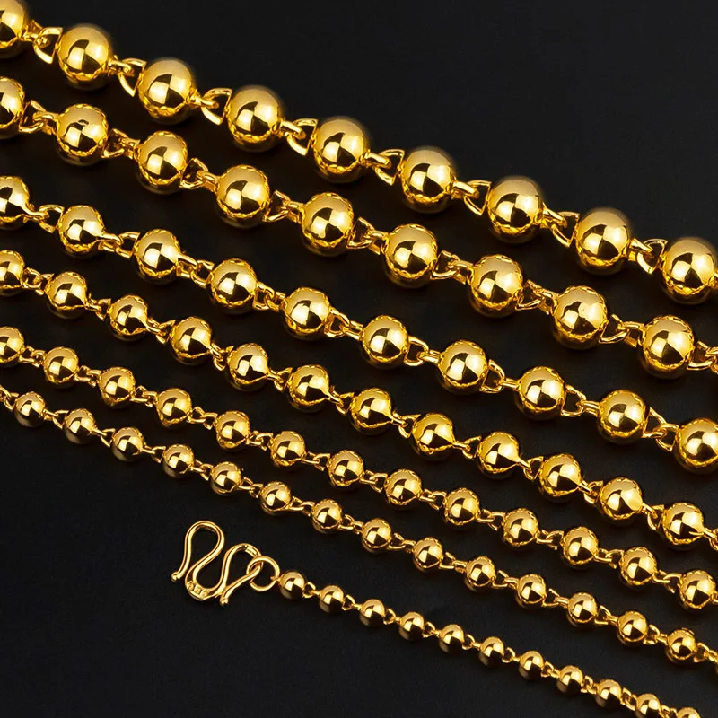 

Ожерелье из чистого 18-каратного золота с бусинами для мужчин и женщин, цепочка из натурального однотонного материала, свадебные роскошные изысканные украшения, подарки для мужчин